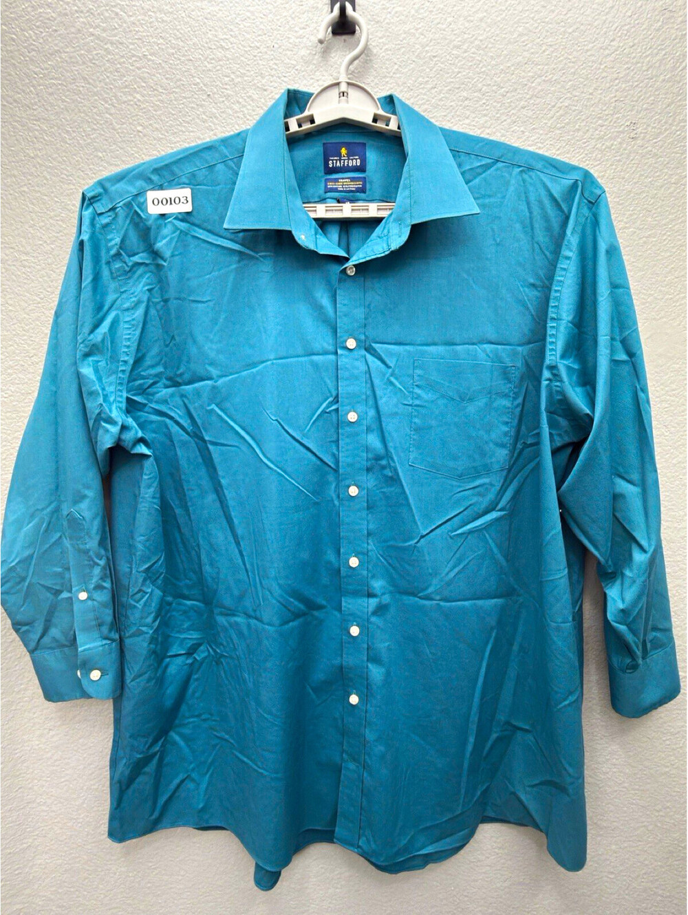 Stafford Travel Tailored Broadcloth Solid Blue Dress Shirt BIG 19 34/35